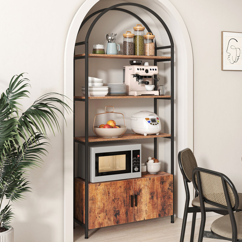 Mercer41 Gretlies Gold Bookshelf Arched Bookcase With Doors Hidden